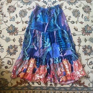 Anthropologie Blue and Purple Jungle Print Maxi Skirt